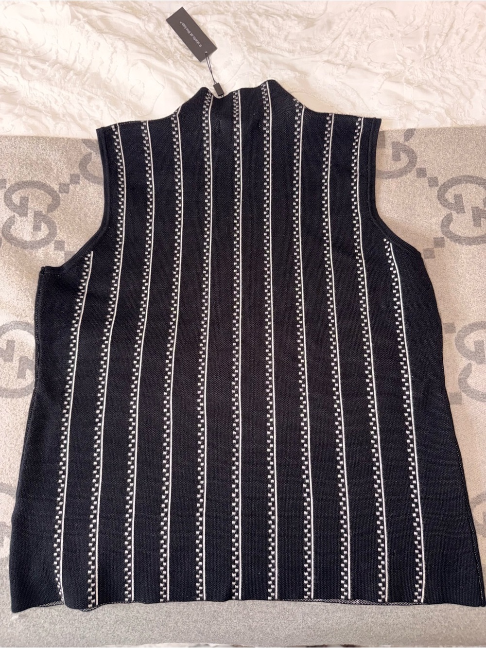 NWT Cable & Gauge Sleeveless Mock Neck Striped Knit Top - Black - Picture 9 of 9